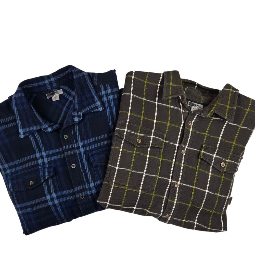 Gander Mountain Guide Series Plaid Flannel Shirts Size 2XLT Thick Heavyweight
